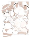 2025 absurd_res anthro belly blush bodily_fluids bra breasts canid canine canis clothed clothing domestic_dog eyelashes female floppy_ears greyscale hair hi_res kemono konomi_(oposa) legwear looking_at_viewer mammal monochrome mouth_closed multiple_images navel open_clothing open_shirt open_topwear oposa panties pattern_clothing pattern_legwear pattern_thigh_highs shirt simple_background sketch slightly_chubby solo standing sweat sweatdrop tail thigh_highs topwear underwear