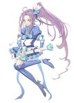  bad_id bad_pixiv_id blue_footwear blue_legwear blue_skirt boots brooch character_name choker crazyzoe cure_beat frills full_body guitar hair_ornament hairpin highres instrument jewelry kurokawa_eren long_hair love_guitar_rod magical_girl precure purple_hair seiren_(suite_precure) side_ponytail skirt smile solo suite_precure thigh_boots thighhighs white_background yellow_eyes zettai_ryouiki 
