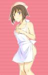  8ne_(nitika127) aka_aoki apron bad_id bad_pixiv_id embarrassed hat medaka_box naked_apron nurse_cap solo 