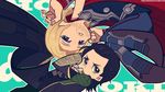  avengers black_hair blonde_hair blue_eyes chibi green_eyes laphy loki_(marvel) marvel multiple_boys panty_&amp;_stocking_with_garterbelt parody style_parody thor_(marvel) 