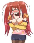  1girl blush breasts choker elbow_gloves eyes_closed gloves large_breasts long_hair nanaly_fletch pantyhose red_hair tales_of_(series) tales_of_destiny_2 twintails 