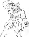  anthro balls big_muscles bovine buffalo cattle flexing horn male mammal muscles pecs penis plain_background pose solo sudonym vein veins 