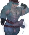  2017 abs anthro balls belt biceps big_penis body_hair chest_hair clothed clothing cum digital_media_(artwork) diphallism erection fingerless_gloves fish fluffedwings gloves hat humanoid_penis indy_jaws male marine mostly_nude multi_penis muscular muscular_male pecs penis shark smile solo standing video_games yo-kai_watch 