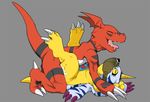  anal_penetration bdsm bondage bound cum cum_in_ass cum_inside digimon domination eyes_closed gabumon gay guilmon horn kinglom lying male missionary_position muzzle muzzle_(object) muzzled nude on_back open_mouth penetration pinned scalie sex submissive 