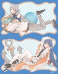  2girls ahoge aiguillette anchor belt black_belt black_necktie black_shirt black_shoes blue_hair blue_necktie blue_shirt cape coat commentary_request grey_eyes grey_hair grey_pants highres jacket kantai_collection kokko_(014kko) long_hair long_sleeves looking_at_viewer multicolored_hair multicolored_shoes multiple_girls necktie pants red_hair shirt shoes shorts sleeveless sleeveless_shirt south_dakota_(anniversary)_(kancolle) south_dakota_(kancolle) thighhighs twitter_username two-sided_fabric two-tone_shoes washington_(anniversary)_(kancolle) washington_(kancolle) white_cape white_coat white_jacket white_shirt white_shorts white_thighhighs yellow_cape 
