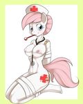  anthro anthrofied band-aid bandage bdsm blue_eyes blush bondage bound breasts cutie_mark equine female friendship_is_magic hair hat horse kloudmutt looking_at_viewer mammal medical my_little_pony navel nipples nude nurse nurse_hat nurse_redheart_(mlp) pink_hair pink_nipples pony solo stethoscope thermometer 