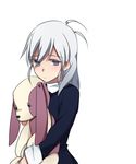  looking_at_viewer melty_blood purple_eyes riesbyfe_stridberg simple_background six_(fnrptal1010) solo stuffed_animal stuffed_dog stuffed_toy tsukihime white_background white_hair younger 
