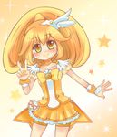  bike_shorts blonde_hair bow bowtie brooch choker cure_peace hair_flaps highres jewelry kazanami_haruka kise_yayoi long_hair magical_girl precure shiny shiny_skin shorts shorts_under_skirt skirt smile smile_precure! solo sparkle star starry_background v wrist_cuffs yellow yellow_background yellow_bow yellow_choker yellow_eyes yellow_neckwear yellow_shorts yellow_skirt 