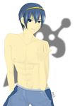  1boy absurdres blue_eyes blue_hair fire_emblem highres looking_at_viewer male male_focus marth nintendo shirtless smile solo super_smash_bros. white_background 