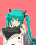  crossed_arms detached_sleeves green_eyes green_hair hatsune_miku headset highres kowiru long_hair necktie niconico simple_background solo terebi-chan twintails vocaloid 