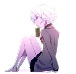  1boy barefoot crossdressing devil_survivor_2 grey_eyes kanazawa_hiromu male male_focus megami_ibunroku_devil_survivor melancholy_man school_uniform sitting skirt solo trap white_hair 