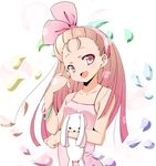  :d bad_id bad_pixiv_id bow bracelet brown_hair hair_bow hair_ornament idolmaster idolmaster_(classic) jewelry long_hair minase_iori open_mouth petals pink_eyes smile solo stuffed_animal stuffed_bunny stuffed_toy take_(office-t) 