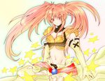  1girl belt boots breasts choker cleavage elbow_gloves gloves long_hair midriff nanaly_fletch navel red_eyes red_hair short_shorts shorts star tales_of_(series) tales_of_destiny_2 thigh_boots thighhighs twintails 