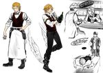  acidfreecoke amata_sora andy_w_hall apron aquarion_(series) aquarion_evol bar bartender belt bottle buckle from_side glass hair_over_one_eye hand_on_hip male_focus multiple_boys simple_background standing upper_body waist_apron waiter white_background 