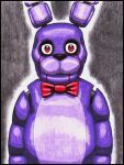 2014 animatronic anthro black_background black_border black_nose blood blood_on_face bodily_fluids bonnie_(fnaf) border bow_tie bow_tie_only colored_pencil_(artwork) english_description five_nights_at_freddy&#039;s front_view half-length_portrait lagomorph leporid light lighting looking_at_viewer machine male mammal mostly_nude multicolored_body no_eyebrows portrait purple_body rabbit red_bow_tie red_eyes robot scottgames shaded simple_background solo tehcreechibi traditional_media_(artwork) two_tone_body