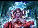  bamboo black_hair bowl bracelet branch full_moon houraisan_kaguya jeweled_branch_of_hourai jewelry letterboxed moon red_eyes shino_(moment) skirt smile solo touhou 