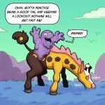 1:1 after_transformation antlers brown_body brown_fur dialogue english_text fur generation_1_pokemon generation_2_pokemon girafarig grass_field grimer hi_res horn living_tail nintendo orange_sclera pink_nose pokemon pokemon_(species) purple_body raised_tail speech_bubble spikes spikes_(anatomy) tail tail_head text transformation trevor-fox trevor-fox_(character) unusual_anatomy unusual_tail upside_down_transformation yellow_body yellow_fur