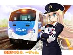  1girl blonde_hair blue_eyes hat kuji_alice long_hair peaked_cap solo tessai tetsudou_musume train uniform very_long_hair 