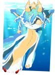 absurd_res anthro aquamarine_(gem) belly blue_body bubble creatures_of_sonaria deep_sea don dragon feral fish hi_res horn humanoid light light_beam male male/male marine mythological_creature mythological_scalie mythology roblox scalie sea solo star sunlight swimming swimming_fins water wind_whip yellow_belly