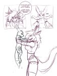 bedroom_eyes bottomwear clothing eeveelution english_text female fish generation_2_pokemon hi_res imminent_sex innocent_expression larger_female lifted lifting_another long_tail male male/female marine narrowed_eyes nintendo pokemon pokemon_(species) question_mark seductive shark shorts size_difference smaller_male tail text umbreon