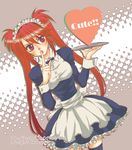  1girl apron breasts frills long_hair maid_headdress nanaly_fletch plate purple_eyes red_hair ribbon skirt tales_of_(series) tales_of_destiny tales_of_destiny_2 thighhighs twintails waitress 