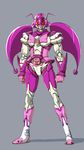  1girl armor belt boots cure_happy fusion kamen_rider parody pink precure red_eyes smile_precure! solo twintails wrist_cuffs 