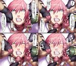  ! blue_eyes blush bukkake censored clenched_teeth cum ejaculation eyes_closed facial final_fantasy final_fantasy_xiii fingerless_gloves forced from_above gloves highres lightning_farron looking_at_viewer looking_up masturbation motion_lines penis pink_hair pov pov_eye_contact sawao sweat teeth translation_request 
