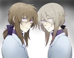  bad_id bad_pixiv_id bow brown_hair damurushi dual_persona glasses hatoful_kareshi iwamine_shuu labcoat long_hair male_focus personification purple_eyes 