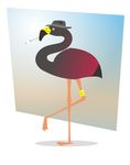  beak bird cigarette coatl fedora flamingo gradient_background hat long_neck melanistic red ring simple_background smiley_face solo standing vector 