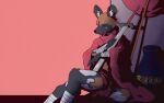 african_wild_dog anthro bandage canid canine cape closed_(disambiguation) clothing eyes eyes_closed female hi_res hooped_ear_ring jowoc_art mammal melee_weapon pot_(disambiguation) pottery rain_world references restings sang:_the_desert_blade sang_(sang:_the_desert_blade) solo sword videocult weapon