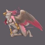  2019 anthro avian beak biped breasts digital_media_(artwork) feathered_wings feathers female fingering fingering_self grey_background grey_feathers gryphon kneeling masturbation multicolored_feathers nenet nipples non-mammal_breasts nude orange_beak pink_eyes pink_feathers pink_nipples pussy_juice simple_background solo two_tone_feathers vaginal vaginal_fingering vaginal_masturbation venlightchaser wings 