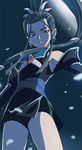  armpits bike_shorts blue_eyes blue_hair dark dark_aqua dark_background dark_cure_(yes!_precure_5) detached_sleeves hair_ornament haruyama_kazunori long_hair looking_at_viewer looking_down petals ponytail precure shade shorts shorts_under_skirt sidelocks solo yes!_precure_5 