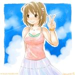  bad_id bad_pixiv_id banned_artist bracelet brown_eyes brown_hair camisole flower hair_flower hair_ornament idolmaster idolmaster_cinderella_girls jewelry mimura_kanako mofuritsu necklace skirt smile solo v 