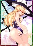  alternate_costume anus ass blonde_hair bow braid breasts breasts_outside censored corset hat hat_bow kirisame_marisa long_hair looking_back medium_breasts nipples pussy solo takiteru touhou white_bow witch_hat yellow_eyes 