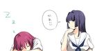  bad_id bad_pixiv_id blue_eyes blue_hair blush closed_eyes hime_cut hirose_sumire light_smile long_hair miyanaga_teru multiple_girls pink_hair saki sao_(0060) school_uniform shiraitodai_school_uniform short_hair simple_background sleeping zzz 