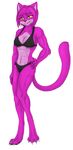  bra breasts cat clothed clothing feline female fur mammal pink pink_fur request skimpy swimsuit tight_clothing underwear yellow_eyes 