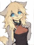 3:4 anthro asian_clothing bird_dog blonde_hair blue_eyes canid canine canis chinese_clothing chinese_dress clothing domestic_dog dress east_asian_clothing eneki_sei female fur golden_retriever hair half-length_portrait hand_on_chest humanoid hunting_dog mammal portrait retriever simple_background solo tongue upper_body yellow_body yellow_fur