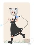 animal_ears boots capelet frills full_body grey_hair highres meneru mouse mouse_ears mouse_tail nazrin open_mouth pendulum red_eyes short_hair simple_background skirt skirt_set solo tail touhou wrist_cuffs 