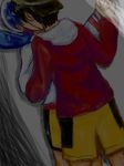  1girl baseball_cap black_hair blue_hair crystal_(pokemon) gold_(pokemon) hat holding kiss pokemon pokemon_special shorts tegaki twintails 