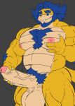 anthro balls biceps big_muscles biped blue_hair digital_media_(artwork) erection fulgoraga genitals hair hi_res humanoid_genitalia humanoid_penis koopa koopaling ludwig_von_koopa male male_anthro mammal mario_bros muscular muscular_anthro muscular_male nintendo nipples nude pecs penis scalie simple_background smile solo tail teeth