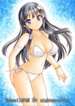  akiyama_mio bikini black_eyes black_hair blush bracelet breasts cleavage covered_nipples jewelry k-on! large_breasts long_hair looking_at_viewer navel nightmare77zx side-tie_bikini sideboob smile swimsuit traditional_media 