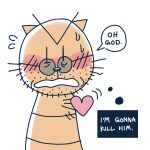 1:1 2025 anthro black_nose blush bodily_fluids dialogue dog_man_(series) domestic_cat english_text eyewear felid feline felis glasses grampa_(dog_man) heart_symbol hi_res male mammal ohmeowgerd simple_background solo sweat text white_background