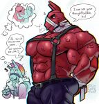 abs absurd_res animate_inanimate annoyed anthro bandage bandaged_arm bandaged_neck barazoku belt big_pecs blue_body blue_fur blush blush_lines bulge butt camelid clothing dialogue duo english_text epic_games equid equine eye_patch eyewear fortnite fur hand_behind_butt hi_res horn hybrid its_coldpizza kissing living_pinata llama llambro looking_down lt._john_llama male mammal mohawk muscular muscular_anthro muscular_arms muscular_male muzzle_(object) muzzled mythological_creature mythological_equine mythology nervous nervous_smile nipples pecs pinata pink_body pink_fur pink_nipples sigh suspenders sweater text thought_bubble topwear tufted_fur unicorn wraps yoshi_and_toad_kissing