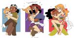  1boy 1girl arm_tattoo cape cesel commentary crying dark-skinned_male dark_skin english_commentary hat_feather high_heels hug japanese_clothes kimono long_hair long_nose nami_(one_piece) one_piece ponytail red_shoes sash scared shoes short_kimono tattoo twintails twitter_username usopp white_sash 