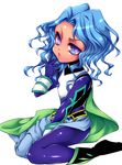  1boy barbatos_goetia belt blue_hair bodysuit boots dark_skin long_hair purple_eyes tales_of_(series) tales_of_destiny_2 