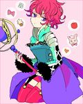  1girl animal apple bike_shorts boots breasts dress earrings flower food fruit harold_berselius heart ice_cream jewelry lowres pink_hair purple_eyes ribbon short_hair tales_of_(series) tales_of_destiny_2 thigh_boots thighhighs 