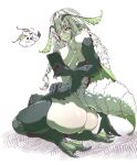  1girl absurdres antennae arthropod_girl arthropod_limbs arthropod_tail ass black_sclera blush braid breasts bug carapace chitin closed_mouth colored_eyelashes colored_sclera commentary completely_nude convenient_censoring english_commentary extra_arms fang green_eyes green_hair highres holding holding_phone indie_virtual_youtuber insect_wings juniper_(artist) juniper_actias kneeling large_breasts long_hair looking_at_phone mandibles moth_girl moth_wings multicolored_hair nude one_eye_covered phone pointy_ears simple_background skin_fang streaked_hair sweat tail thumbs_up white_background white_eyelashes white_hair wings 