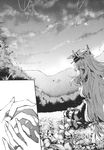  cloud comic dress flower fujiwara_no_mokou greyscale hands hat highres kamishirasawa_keine long_hair monochrome multiple_girls ribbon shinoasa sky touhou 