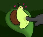 ambiguous_gender anus blush blush_lines bodily_fluids clitoris darkened_anus darkened_genitalia darkened_pussy digital_media_(artwork) disembodied_hand extreme_size_difference eyestalks female female/ambiguous gastropod gastropod_shell genital_fluids genitals green_body heart_symbol larger_ambiguous leaf looking_pleasured lying mollusk mollusk_shell on_back on_leaf pincoosh plump_labia presenting presenting_pussy pussy rubbing_pussy shell signature size_difference smaller_female snail solo_focus vaginal_fluids