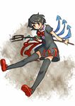  asymmetrical_wings black_hair black_legwear bow houjuu_nue pitchfork polearm red_eyes shibasaki_shouji smile snake solo thighhighs touhou trident weapon wings 